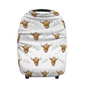 Personalized Highland Cow Baby Carseat Canopy Farm Animal Infant Seat Cover Baby Privacy Cover Nursing Privacy Shield