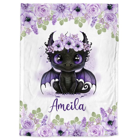 Personalized Baby Blanket With Name - Fairy Dragon Knight Custom Flannel Blanket 30x40 Inches - View #6