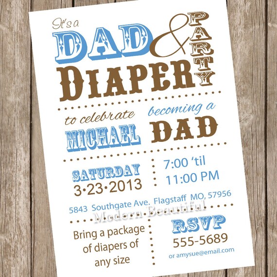 Dad Diaper Baby Shower Invitation Brown Blue Printable