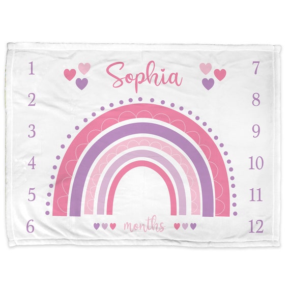 Rainbow milestone blanket, girl baby growth personalized newborn gift