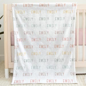Rainbow baby name blanket custom baby name gift personalized newborn baby gift boho color swaddle blanket with name in muted rainbow colors