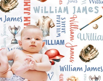 Baseball Baby Name Blanket, Boy Baseball Sports Newborn Blanket