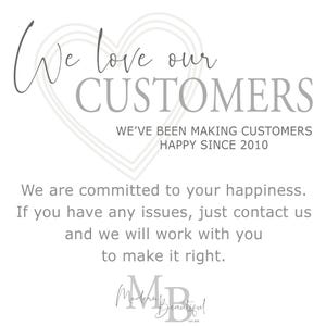 a card saying we love our customers we've been making customers happy since 2010