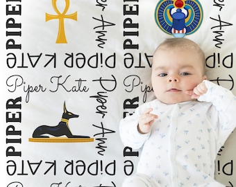 Personalized Egypt Girl Blanket: Ancient Egyptian Nursery Decor, Custom Name Gift