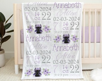 Manta personalizada para bebé dragón, recuerdo con nombre y datos de nacimiento.