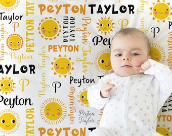 Personalized girl sunshine baby blanket, summer sun swaddle blanket, sun newborn baby gift with name, summer sunshine baby girl gift,