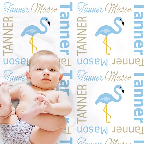 Flamingo Boys Baby Blanket Personalized Newborn Flamingo Name Blanket Swaddle Blanket With Blue Flamingos Flamingo Baby Gift With Name Etsy Canada