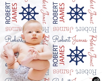 Sailboat Baby Name blanket, personalized baby gift, nautical blanket, boy baby blanket, personalized blanket, receiving blanket