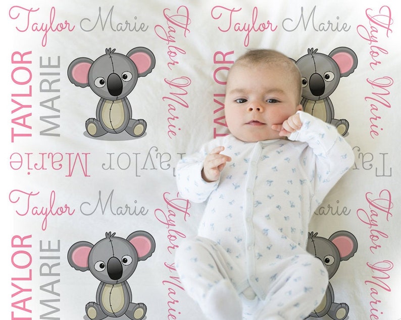 Koala Bear Baby Blanket Baby Girl Personalized Koala Name Etsy