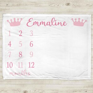 Girl princess milestone baby blanket, personalized baby gift, baby blanket, monthly milestone baby blanket, baby growth blanket, pink, gray