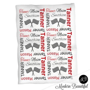 Racing flag baby blanket, drag racing baby blanket, racing baby gift, dragster baby blanket, racing name blanket, street racing baby blanket image 2