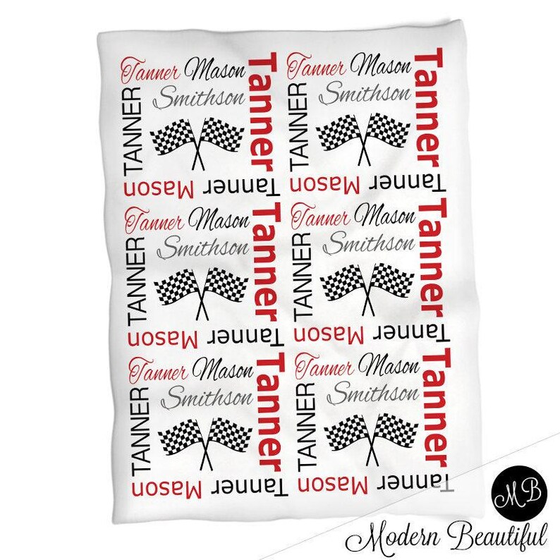 Racing flag baby blanket, drag racing baby blanket, racing baby gift, dragster baby blanket, racing name blanket, street racing baby blanket image 2
