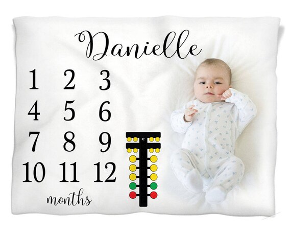 Baby girl drag racing milestone photo baby blanket, girl drag tree blanket, girl racing blanket, race baby gift, monthly milestone blanket Il_570xn
