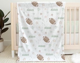 Manta de fútbol para bebé niño, regalo de fútbol personalizado para bebé, manta de fútbol verde para bebé niño, manta deportiva personalizada con nombre