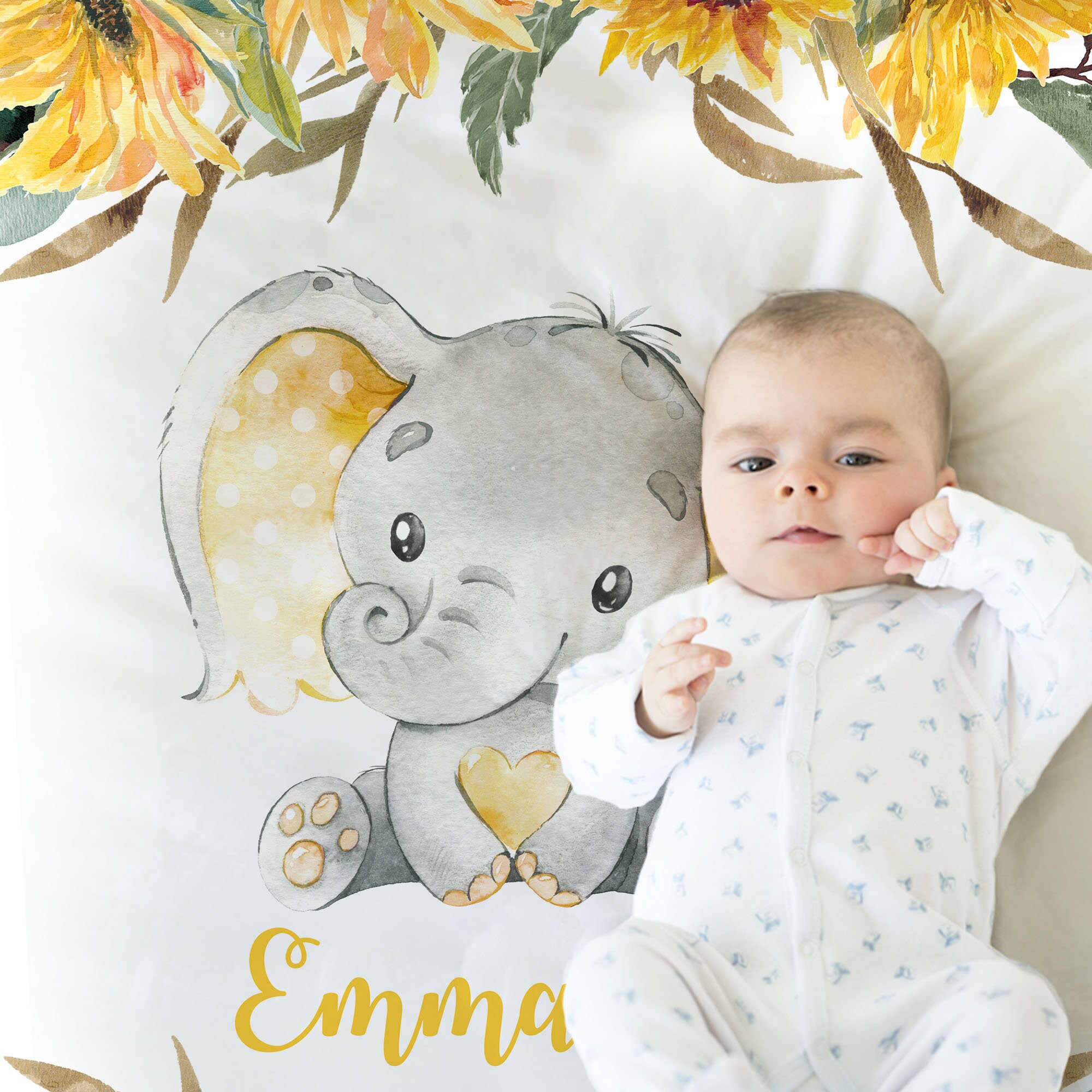  D-Story Manta personalizada de elefante para bebé, niña y niño, manta  personalizada con estampado de girasol, manta para niños, regalos de  cumpleaños para niños pequeños : Todo lo demás