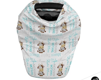 Baby boy or girl farm cow car seat canopy cover, custom infant car seat cover, personalized baby name carseat cover, nursing privacy cover