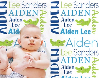 Alligator baby blanket personalized name blanket, animal baby gift, boys or girls, crocodile safari nursery (CHOOSE COLORS)