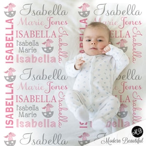 Dragon girls baby blanket with name, personalized pink newborn dragon gift blanket, girls pink baby swaddle with dragons, (CHOOSE COLORS)