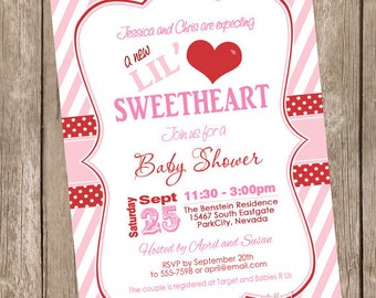 Valentine's day baby shower invite, heart invitation, valentines pink and red invite cards, boys or girls new little sweetheart on the way