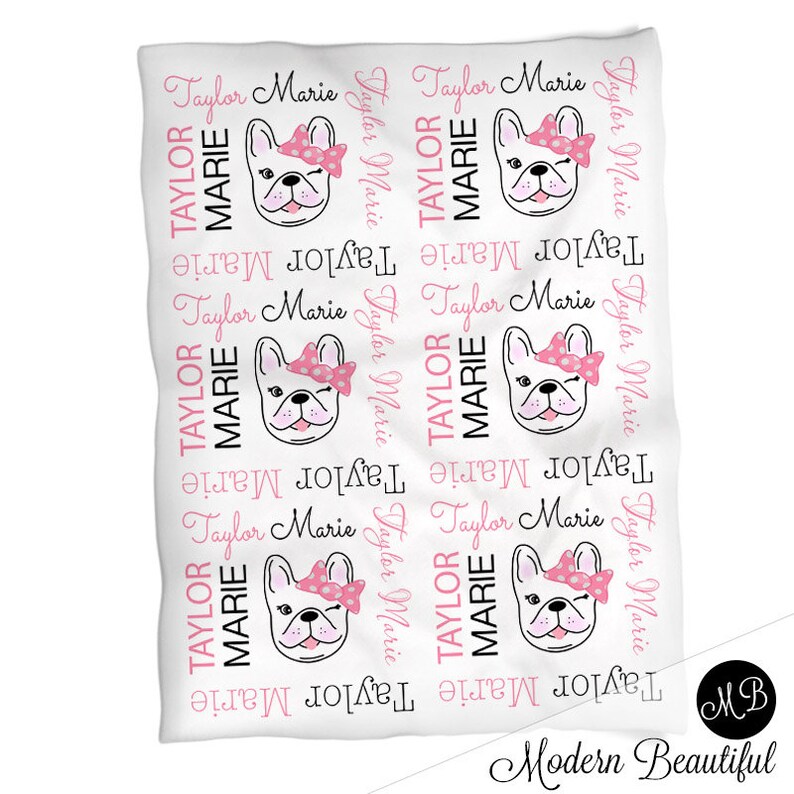 French Bulldog Baby Girl Blanket Personalized Name Blanket Etsy