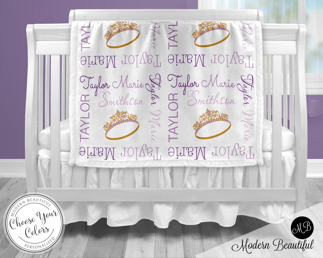 Princess Crown Baby Blanket Personalized Tiara Name Blanket Etsy