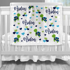 Sea turtle baby boy blanket, sea turtle blanket, personalized name blanket, under the sea, turtle name blanket, personalized turtle gift image 1