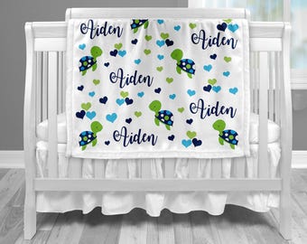 Sea turtle baby boy blanket, sea turtle blanket, personalized name blanket, under the sea, turtle name blanket, personalized turtle gift