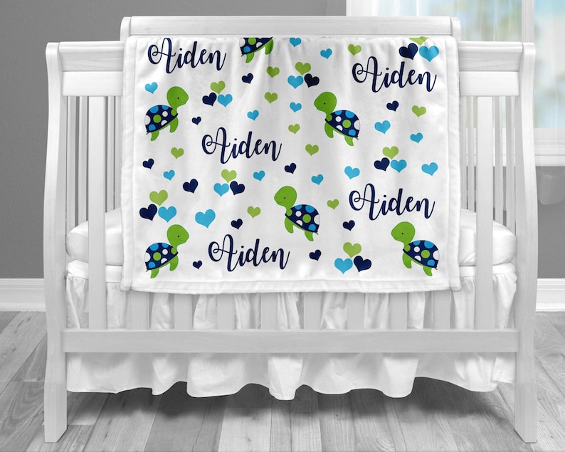 Sea turtle baby boy blanket, sea turtle blanket, personalized name blanket, under the sea, turtle name blanket, personalized turtle gift image 1
