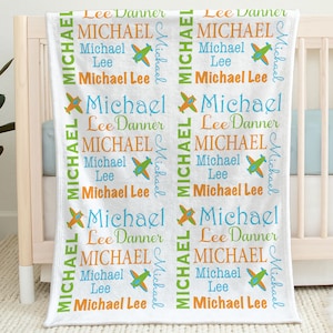 Personalized Airplane baby blanket boy airplane newborn swaddle blanket aviattion pilot baby gift boy or girl name blanket with plane