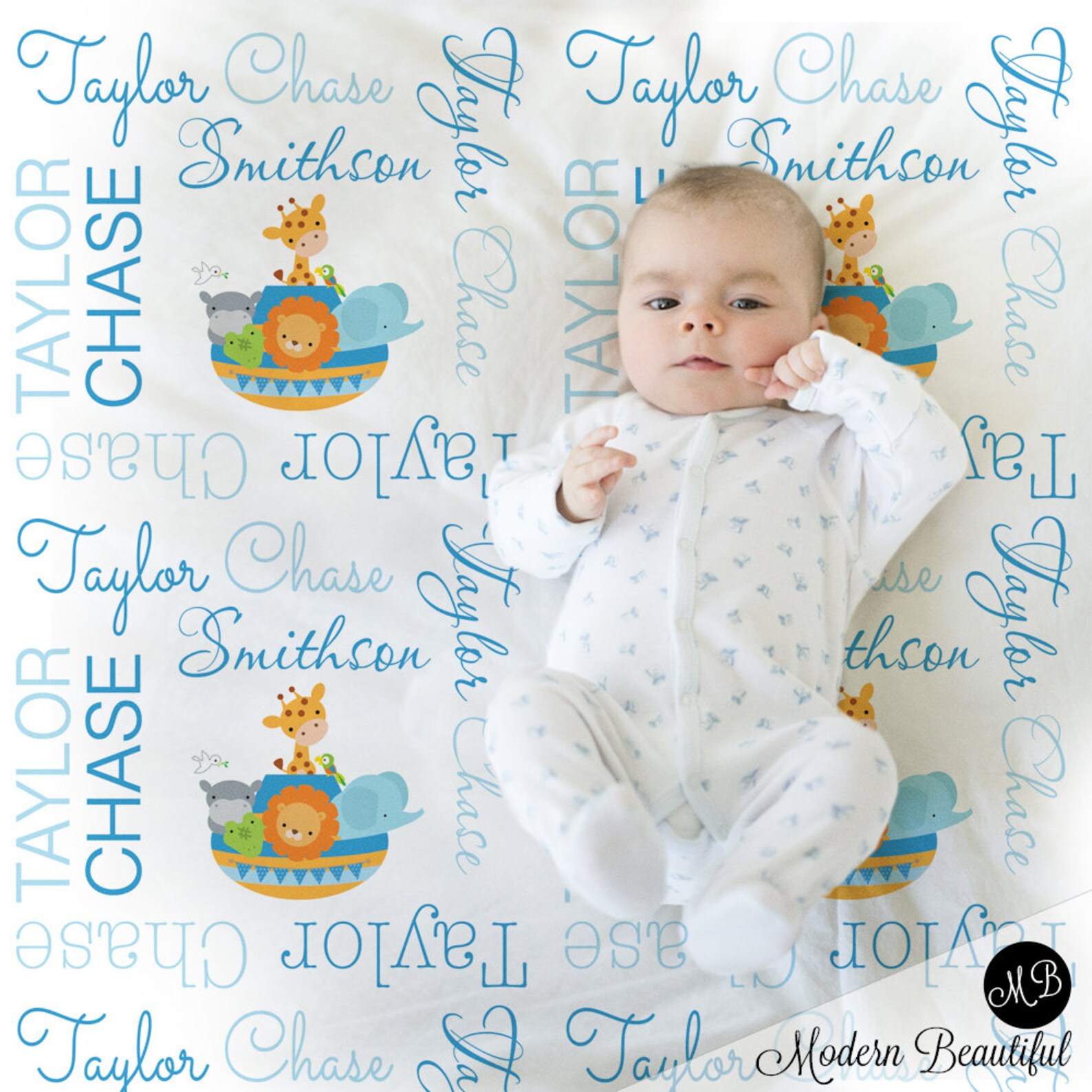 Blue Noah's Ark Baby Blanket Personalized Noah's Ark - Etsy