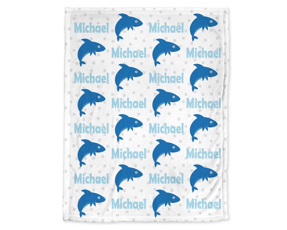 Shark blanket, baby gift, blue, baby boy, personalized baby gift, shark name blanket, personalized blanket, shark baby gift, choose colors Il_570xn