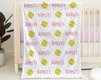 Baby girl softball blanket, personalized baby gift, softball baby blanket, personalized sports name blanket, girl sport blanket