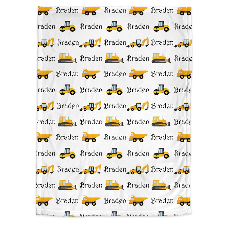 Manta personalizada con nombre de construcción, manta para bebé recién nacido con diseño de camión volquete, regalo para bebé con excavadora, manta para bebé con temática de construcción, manta para bebé con diseño de camión de trabajo imagen 2