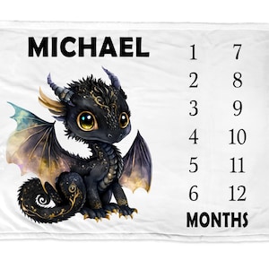 Dragon personalized milestone blanket, custom newborn monthly photo blanket, boys dragon birth info blanket, dragon baby gift, boy or girls