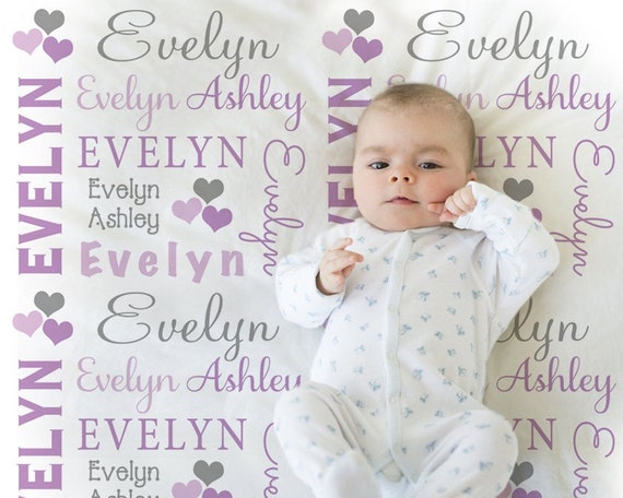 Hearts Name Blanket in Purple and Gray for Baby Girl Personalized Baby Gift Blanket Baby Blanket Personalized Blanket Choose Colors Etsy Canada