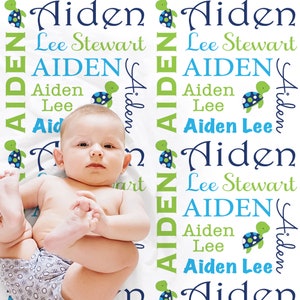 Personalized sea turtle baby blanket, newborn ocean turtle blanket, boys sea turtle swaddle name blanket, lime navy sea turtle nursery gift