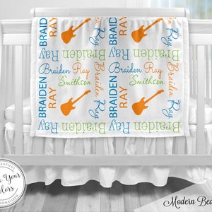 Guitar baby blanket personalized guitar swaddle blanket, personalized baby blanket, newborn name blanket, music guitar baby gift