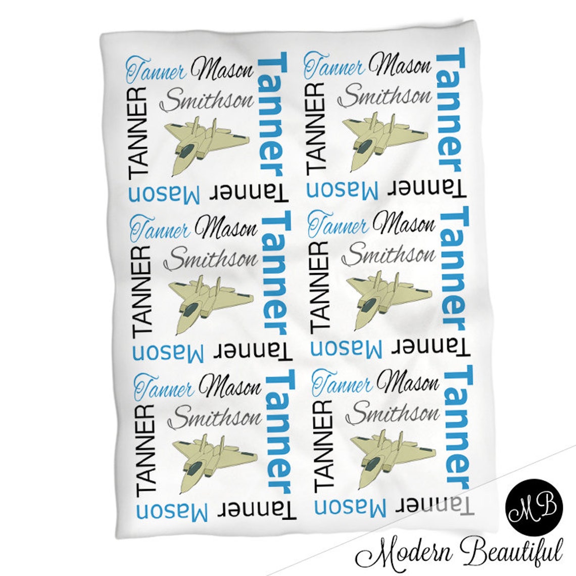 Fighter Jet Baby Blanket With Name Personalized Jet Airplane Etsy