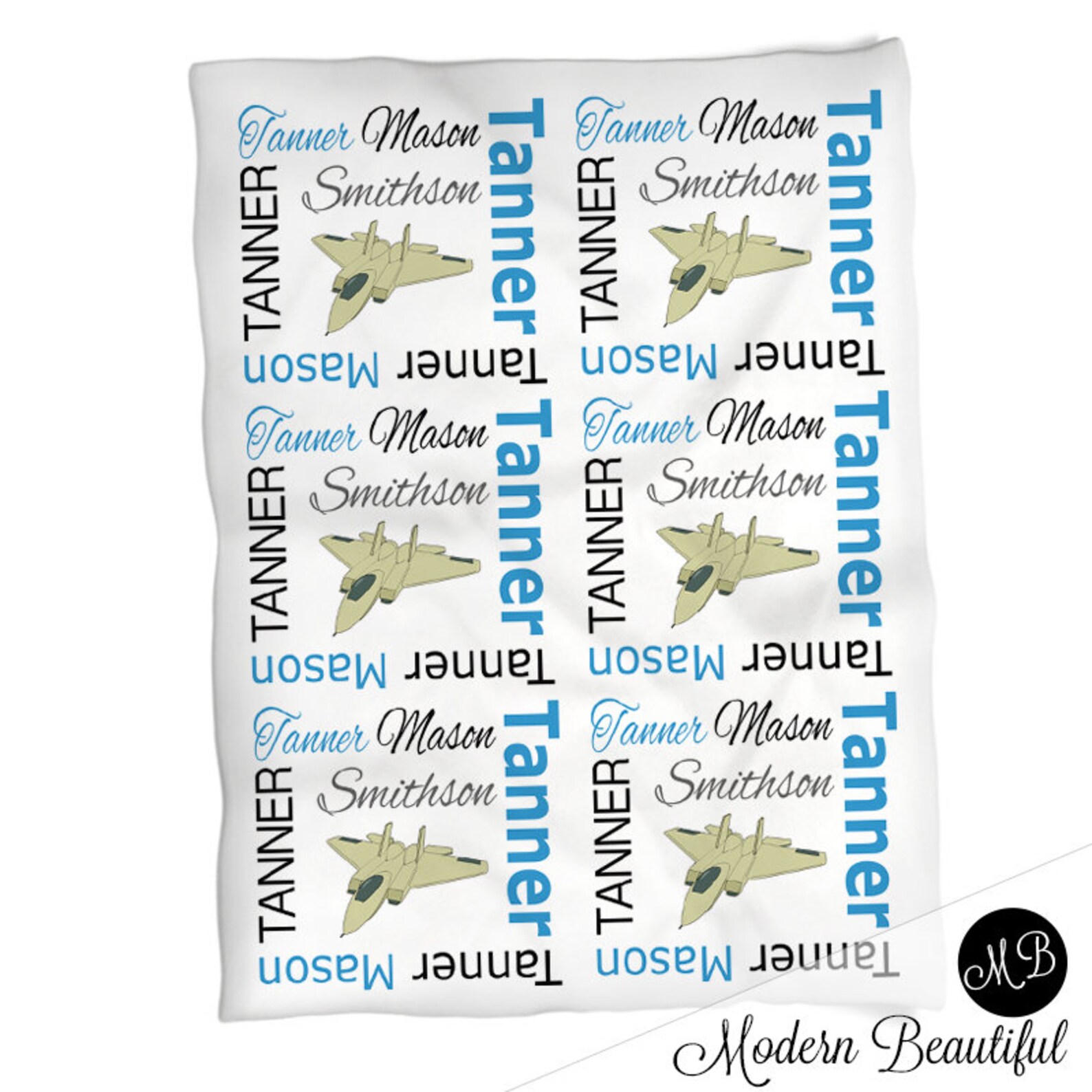 Fighter Jet Baby Blanket With Name Personalized Jet Airplane Etsy