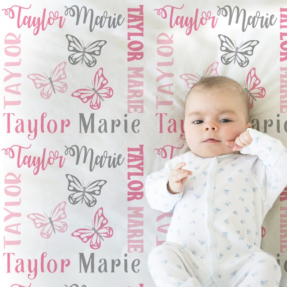 Manta Bebe Personalizada Mariposas y Corazones 