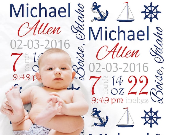 Boy Nautical Birth Stats Baby Name blanket, personalized baby gift, anchor blanket, boy baby blanket, personalized blanket Il_570xn
