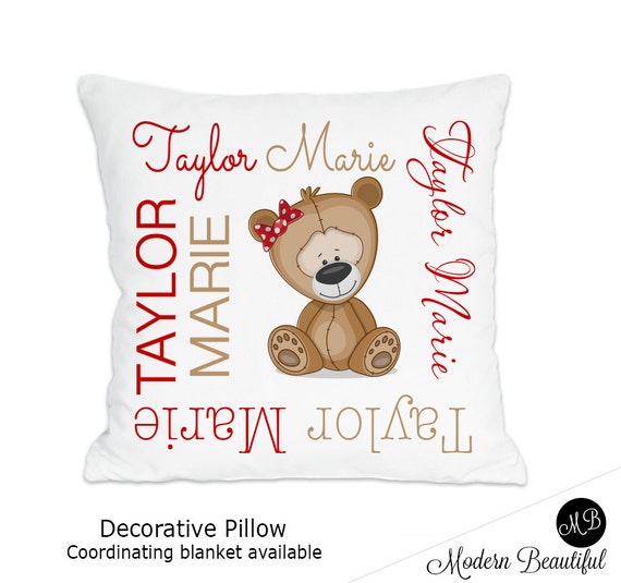 Teddy Bear Name Pillow For Baby Girl Or Baby Boy Personalized