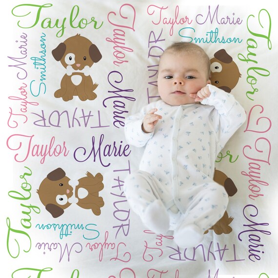 Puppy blanket for baby girl, personalized blanket, puppy blanket, girl baby blanket, baby shower gift, receiving blanket PuppyG1 Il_570xn