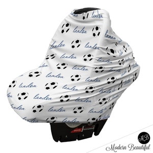 Soccer car seat canopy cover, boy soccer ball custom infant car seat cover, boy personalized baby name carseat cover-nursing privacy cover