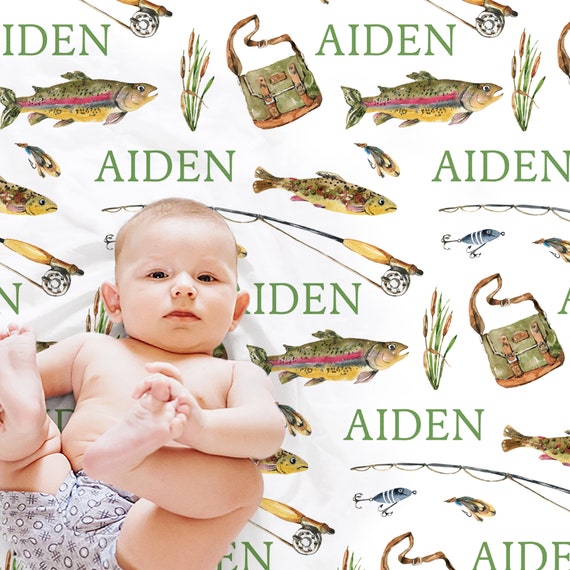 Baby Boy Fishing Baby Blanket, Personalized Fishing Swaddle