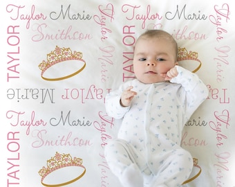 Princess crown baby blanket personalized princess baby gift, princess blanket, crown baby blanket, personalized name blanket, choose colors