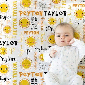 Personalized girl sunshine baby blanket, summer sun swaddle blanket, sun newborn baby gift with name, summer sunshine baby girl gift,