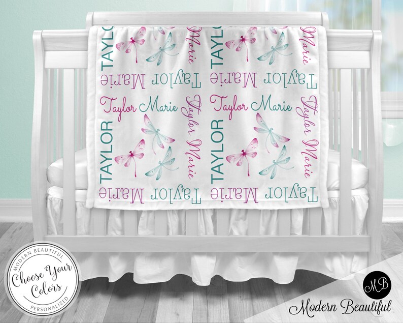 Girl dragonfly baby blanket custom baby name blanket dragonflies baby blanket boy or girl dragonfly baby gift personalized baby gift