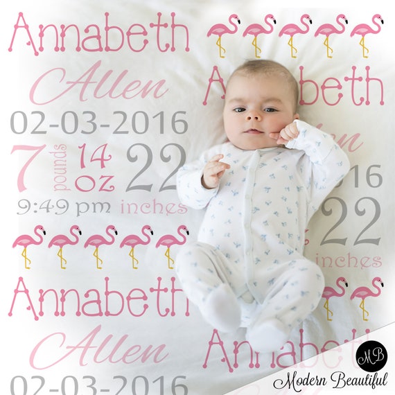 Flamingo Birth Stats Blanket Pink Flamingo Blanket Birth Info