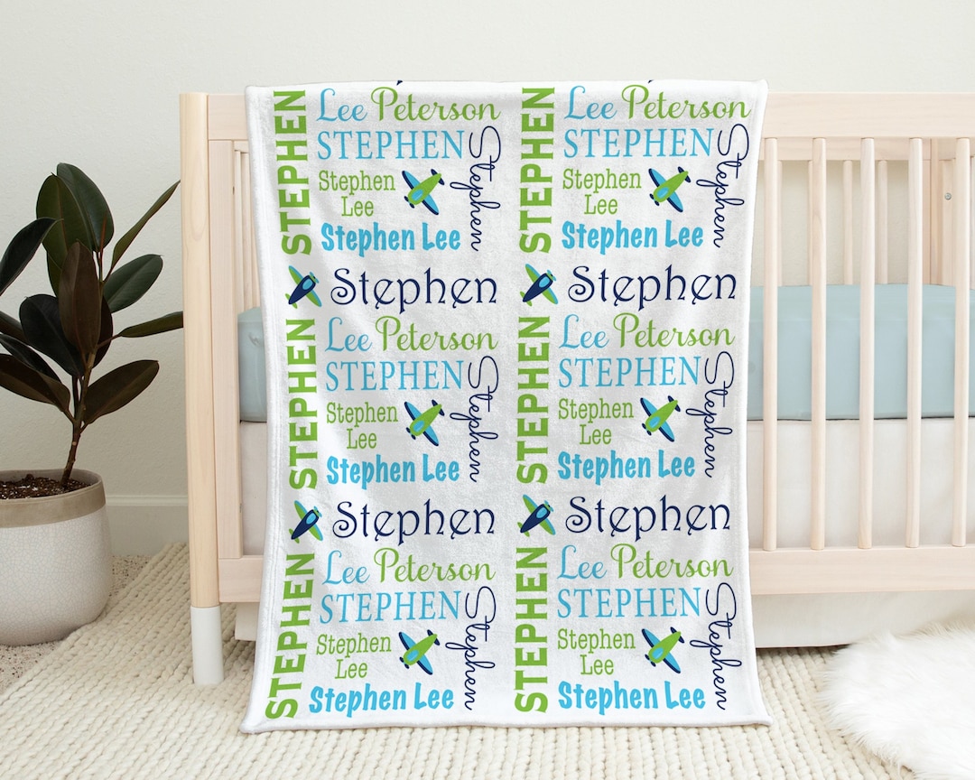 Airplane Baby Blanket, Personalized Boys Name Blanket Airsplanes